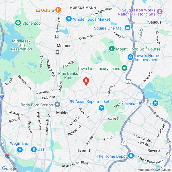 Boston Electric Service location map: 21 Lora St, Malden, MA